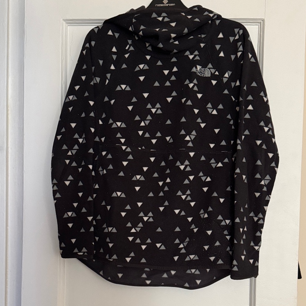 The North Face Black Hoodie Fleece with White Triangle Design - size small